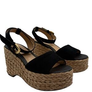 Sam Edelman April Black Suede Espadrille Platform Wedge Women’s 9